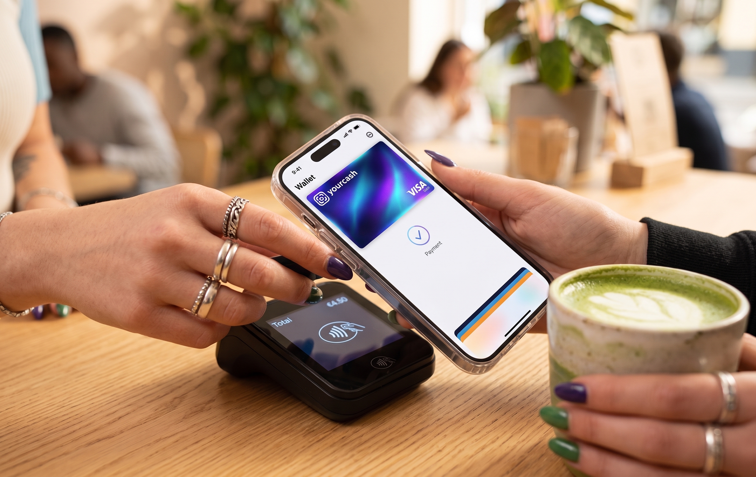 Contactloos betalen met de Yourcash Visa Debit card op een telefoon